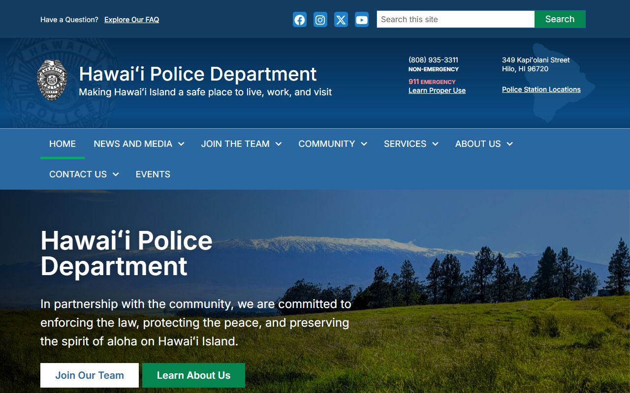Hawaii County Hawaii Police Department page for bench warrants