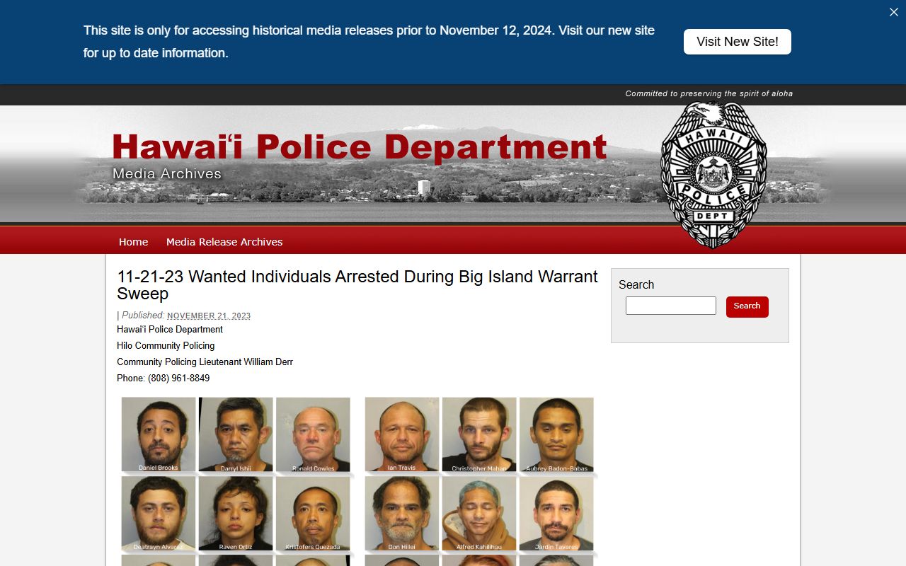 Hawaii County HPD big island bench warrants sweep