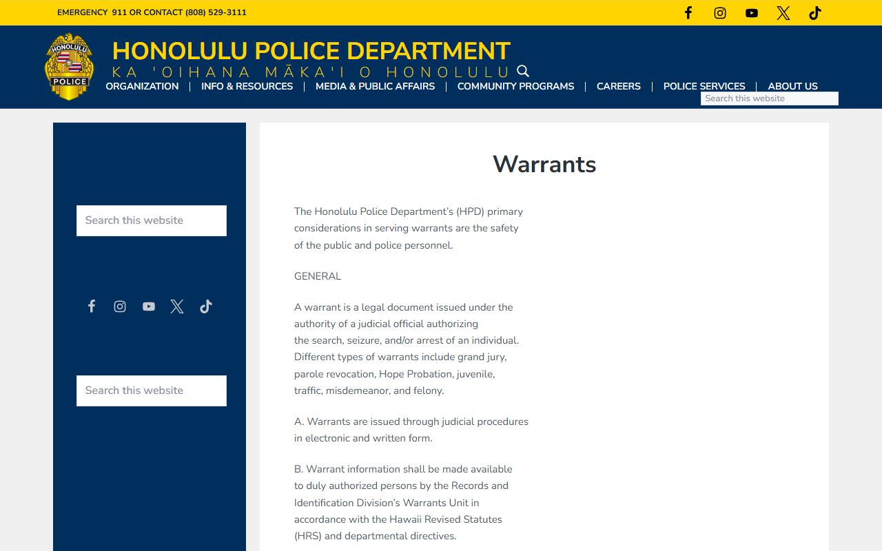 Urban Honolulu bench warrants HPD policy