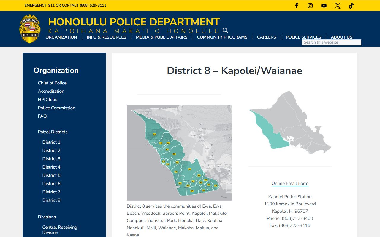 Honolulu County HPD District 8 bench warrants coverage