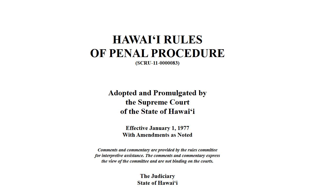 Hawaii Rules of Penal Procedure page on bench warrants